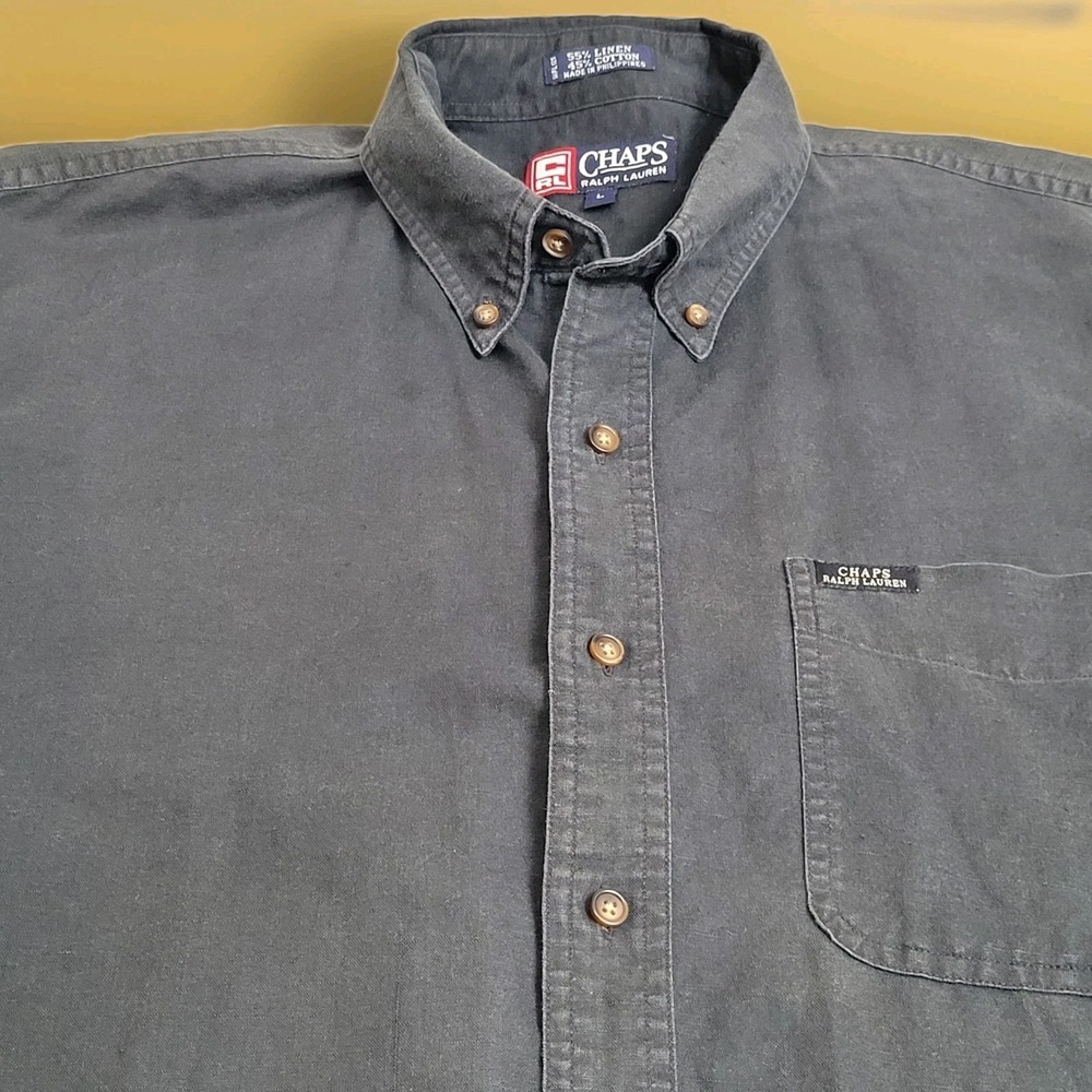Vintage Chaps Ralph Lauren Shirt Mens Large‎ Blue Linen/Cotton Button Down 90's